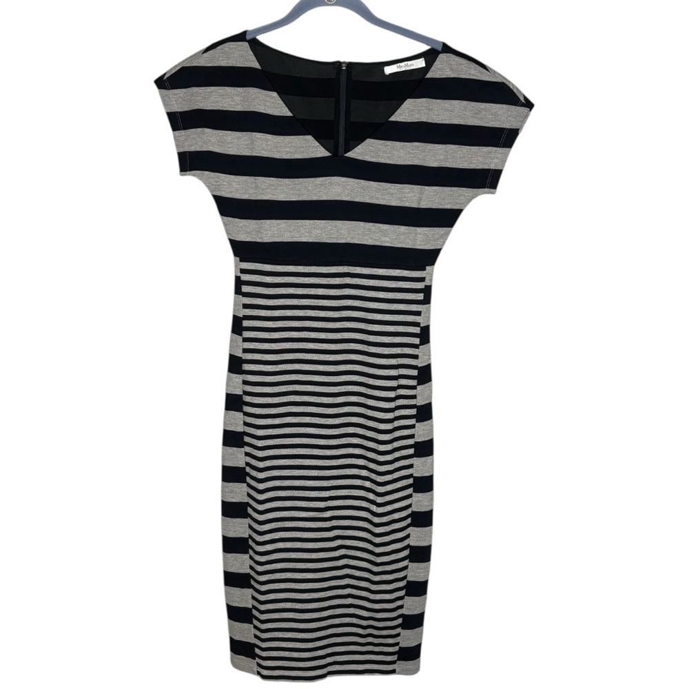 MaxMara striped jersey dress navy gray vneck fitted women’s size 38 / US 4